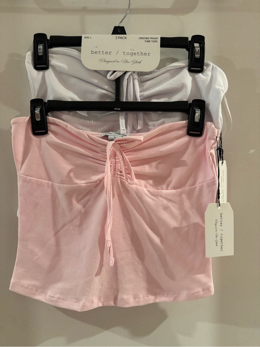 better / together Pink & White Cinched Front Tube Tops - 2-Pack